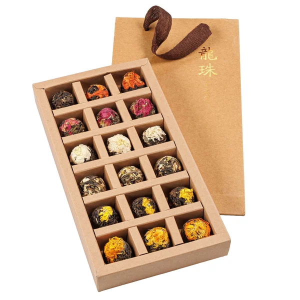 Nine-cell gift box filled with assorted flowering tea balls